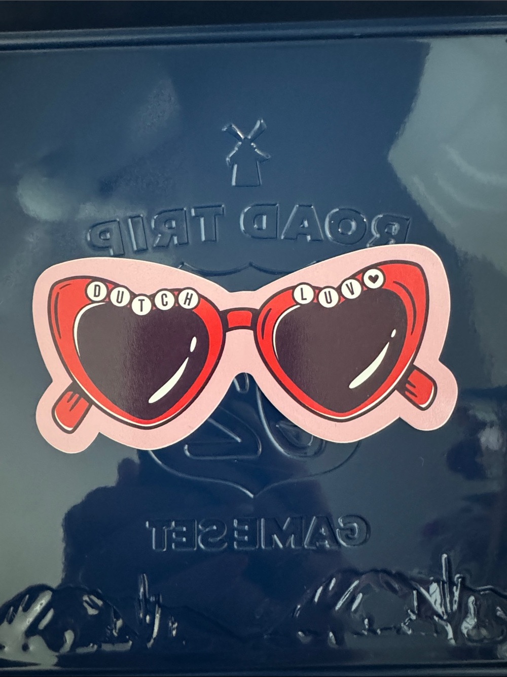 Dutch Bros Pink and Red Heart Sunglasses Sticker